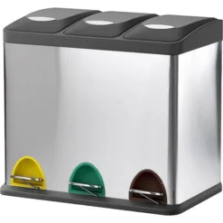 Songmics Mülleimer LTB24L, Silber, Aus Edelstahl, 3 X 8 Liter