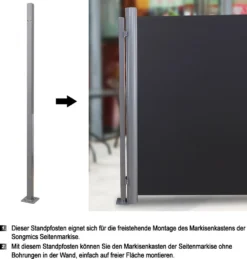 SONGMICS Standpfosten Für Markisenkasten, Haltestange, Keine Wandmontage Der Markise Erforderlich, Nur Für SONGMICS Einzel-Seitenmarkise Mit Alu-Standpfosten Geeignet, Grau GSA002 -Songmics Verkaufsgeschäft 44703e218c4f917a7e675b3d5cf9ef26