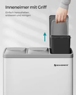 SONGMICS Mülleimer Für Die Küche, 3 X 8 Liter, Abfalleimer Aus Metall, 3-in-1 Treteimer, Mülltrennung, Mülltrennsystem, Mit 15 Müllsäcken, Einfach Zu Reinigen, Stahl, Weiß-grau LTB24WT -Songmics Verkaufsgeschäft 450ffab8a6642b13b8b48999393dc88f