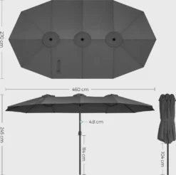 SONGMICS Doppelsonnenschirm 460 X 270 Cm, UV-Schutz Bis UPF 50+, Terrassenschirm, Mit Kurbel, Ohne Ständer, Grau GPU36GY 12 SONGMICS Doppelsonnenschirm 460 X 270 Cm, UV-Schutz Bis UPF 50+, Terrassenschirm, Mit Kurbel, Ohne Ständer, Grau GPU36GY -Songmics Verkaufsgeschäft 465bd17f1e620dbacb39b67328de84ec