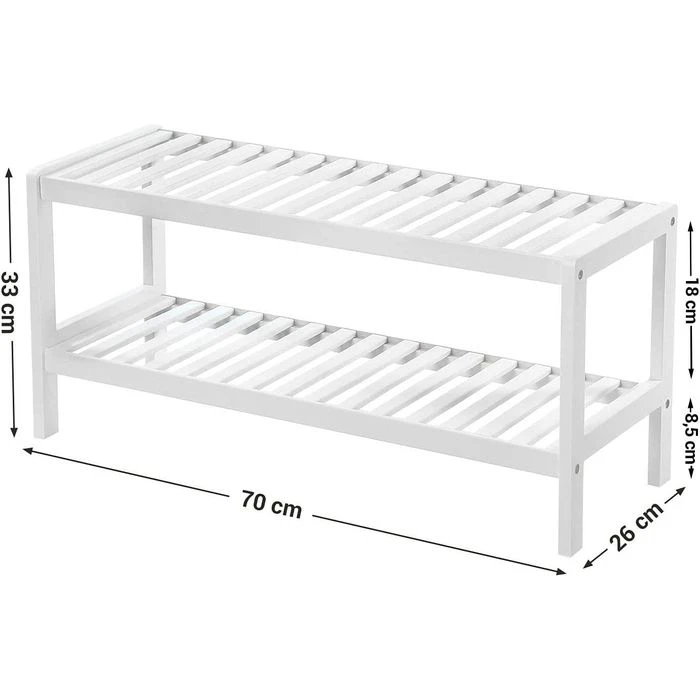 Songmics Schuhregal Für 8 Paar, Aus Bambus, 70 X 33 X 26cm, 2 Etagen, Weiß 2 Songmics Schuhregal Für 8 Paar, Aus Bambus, 70 X 33 X 26cm, 2 Etagen, Weiß - Image 2
