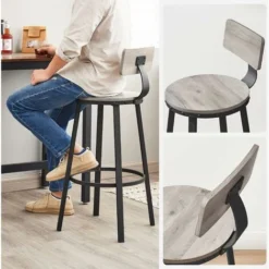 Songmics VASAGLE Barhocker, 2er Set, Barstühle, Küchenstühle Mit Metallgestell, Sitzhöhe 73,2 Cm, Einfache Montage, Industrie-Design, Greige-schwarz LBC026B02 -Songmics Verkaufsgeschäft 47158246 3