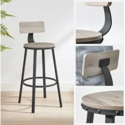 Songmics VASAGLE Barhocker, 2er Set, Barstühle, Küchenstühle Mit Metallgestell, Sitzhöhe 73,2 Cm, Einfache Montage, Industrie-Design, Greige-schwarz LBC026B02 -Songmics Verkaufsgeschäft 47158246 4