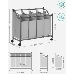 Songmics Wäschekorb LSF005GS, Grau, Mit 4 Fächern, Aus Polyester, 87,5 X 81 X 38,5 Cm, 140 Liter -Songmics Verkaufsgeschäft 4a35ccb108fa7448465c206a94e3393418209bd1 waeschekorb songmics lsf005gs grau mit 4 faechern