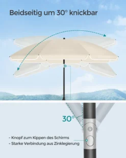 SONGMICS Sonnenschirm 160 Cm, Sonnenschutz UPF 50+, Beidseitig Um 30° Knickbar, Höhenverstellbar, Mit Tragetasche, Ohne Ständer, Beige GPU60WTV1 -Songmics Verkaufsgeschäft 4ba09569c20ff0c50184412507fc71ee