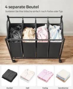 SONGMICS Wäschekorb Mit 4 Fächern 140 L Eisengestell 4 ×35 L Wäschewagen Wäschebehälter Auf Rollen Wäschesortierer Schwarz LSF005 -Songmics Verkaufsgeschäft 4c0d6fd6d3bd9b15ca654b6d0957d0b6