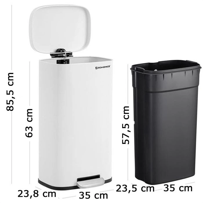 Songmics Mülleimer LTB03WT, Weiß, Aus Kunststoff, 30 Liter 2 Songmics Mülleimer LTB03WT, Weiß, Aus Kunststoff, 30 Liter - Image 2