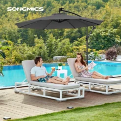 SONGMICS Sonnenschirm Mit LED-Solar-Beleuchtung, Ø 300 Cm, 32 LED-Lämpchen, Mit Ständer, Sonnenschutz UPF 50+, Mit Kurbel, Grau GPU118G01 -Songmics Verkaufsgeschäft 4caeb80c5b64ce735220893c1699ee91