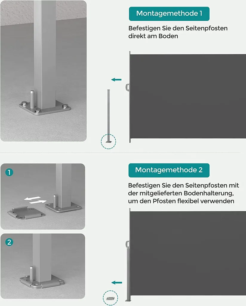 SONGMICS Seitenmarkise, Sichtschutz, 200 X 400 Cm, Ausziehbar Aus 220 G/m² Polyester,Blickdicht, Seitenrollo, Für Balkon, Terrasse, Garten, Anthrazit GSA204G02 5 SONGMICS Seitenmarkise, Sichtschutz, 200 X 400 Cm, Ausziehbar Aus 220 G/m² Polyester,Blickdicht, Seitenrollo, Für Balkon, Terrasse, Garten, Anthrazit GSA204G02 - Image 5