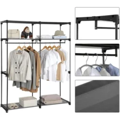 Songmics Stoffschrank RYG02GY, Grau, 140 X 174 X 43cm, Mit 2 Kleiderstangen -Songmics Verkaufsgeschäft 4d9ffd96a5b7d4f07a4ea527990ef5361e86770f stoffschrank songmics ryg02gy grau