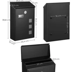 Songmics Briefkasten GMB031B02, Schwarz, Aus Stahl, 25,5 X 39,5 X 11,5cm, Mit Sichtfenster -Songmics Verkaufsgeschäft 4dc27c168ca06a648b743e00efc62cbb2d83c93c briefkasten songmics gmb031b02 schwarz