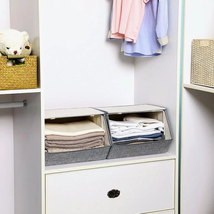 Songmics Aufbewahrungsbox RLB02GY, 25 Liter, Mit Deckel, Stoff, Hellgrau, Set 2 Stück 5 Songmics Aufbewahrungsbox RLB02GY, 25 Liter, Mit Deckel, Stoff, Hellgrau, Set 2 Stück - Image 5