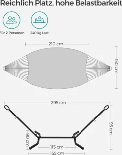 SONGMICS Hängematte Mit Gestell, 210 X 150 Cm, Auf 5 Verschiedene Höhen Verstellbar, Gestell Aus Metall, Bis 240 Kg Belastbar, Für Garten, Schwarzes Gestell Und Graue Hängematte GHS001G01 14 SONGMICS Hängematte Mit Gestell, 210 X 150 Cm, Auf 5 Verschiedene Höhen Verstellbar, Gestell Aus Metall, Bis 240 Kg Belastbar, Für Garten, Schwarzes Gestell Und Graue Hängematte GHS001G01 -Songmics Verkaufsgeschäft 4ed1515b250e06d3124ac2c661a64f86