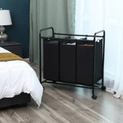 SONGMICS Wäschekorb Mit 3 Abnehmbaren Stofftaschen, 3 X 44 Liter, Wäschesortierer Wäschesammler, Schwarz LSF003B -Songmics Verkaufsgeschäft 4ee892f9fe1326e16ed416b61806b827