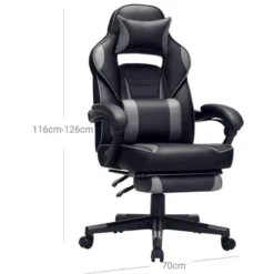 Songmics Gaming-Stuhl OBG073B03, Mit Fußstütze, Schwarz / Grau, Kunstleder, Kopfstütze, Bis 150 Kg -Songmics Verkaufsgeschäft 504fd0a60d929430eb234ae3f0271f1d387a00dc gaming stuhl songmics obg073b03 mit fussstuetze