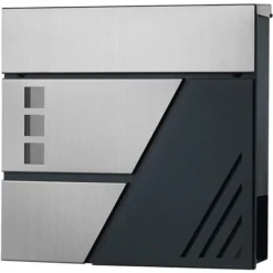 SONGMICS Briefkasten GMB053G01, Anthrazit, Silber, Aus Stahl, 37x37x10,5cm, Zeitungsfach Sichtfenster