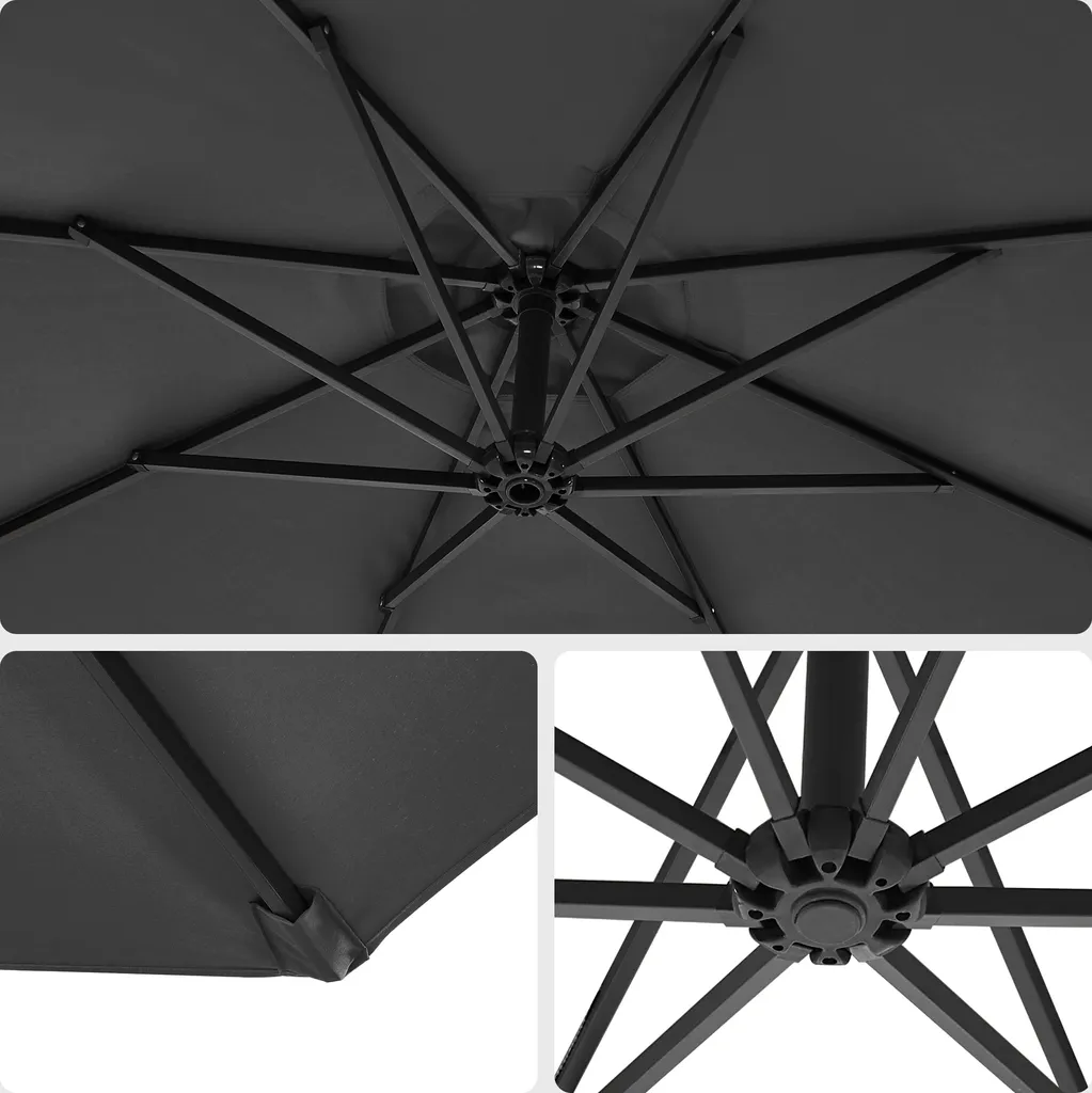 SONGMICS Sonnenschirm, Ø 300 Cm, Mit Ständer, Sonnenschutz UV-Schutz UPF 50+, Mit Kurbel Zum Öffnen Und Schließen, Grau GPU116G01 5 SONGMICS Sonnenschirm, Ø 300 Cm, Mit Ständer, Sonnenschutz UV-Schutz UPF 50+, Mit Kurbel Zum Öffnen Und Schließen, Grau GPU116G01 - Image 5