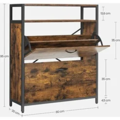 VASAGLE Schuhschrank Mit 2 Klappen, Schuhregal, Schuhkipper, Schuhkommode Mit 2 Fächern, Schuhablagen, Im Flur, Für 10-16 Paar Schuhe, Platzsparend, 80 X 30 X 95 Cm, Vintagebraun-schwarz Von SONGMICS -Songmics Verkaufsgeschäft 51282427 5