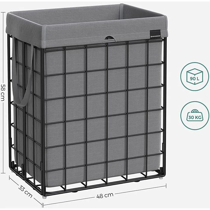 Songmics Wäschekorb LCB190G01, Schwarz-grau, Metallgestell, Faltbar, 48 X 58 X 33 Cm, 90 Liter 3 Songmics Wäschekorb LCB190G01, Schwarz-grau, Metallgestell, Faltbar, 48 X 58 X 33 Cm, 90 Liter - Image 3