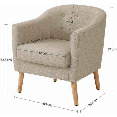 VASAGLE Sessel, Relaxsessel, Fernsehsessel, Loungesessel, Aus Stoff, Mit Gepolstertem Sitzkissen, Beine Aus Massivholz, Modern, Für Wohnzimmer, Esszimmer, Gästezimmer, Büro, Beige Von SONGMICS LAC005M 5 VASAGLE Sessel, Relaxsessel, Fernsehsessel, Loungesessel, Aus Stoff, Mit Gepolstertem Sitzkissen, Beine Aus Massivholz, Modern, Für Wohnzimmer, Esszimmer, Gästezimmer, Büro, Beige Von SONGMICS LAC005M - Image 5
