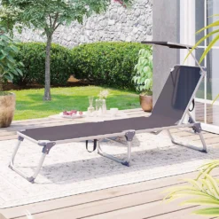 SONGMICS Sonnenliege, Klappbarer Liegestuhl, 193 X 55 X 31 Cm, Max. Belastbarkeit 150 Kg, Mit Sonnenschutz, Verstellbare Rückenlehne, Für Terrasse Pool Garten, Rauchgrau GCB19GYV1 -Songmics Verkaufsgeschäft 528ab4bc188e0d217f6ceb4233e65064