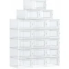 Songmics Schuhboxen, 18er Set, Aufbewahrungsboxen Für Schuhe, Schuh-Organizer, Kunststoffboxen, Faltbar Und Stapelbar, Für Schuhe Bis Größe 46, Transparent-weiß LSP18MWT