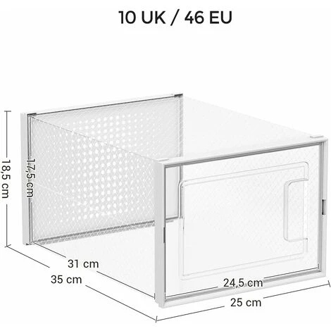 Songmics Schuhboxen, 18er Set, Aufbewahrungsboxen Für Schuhe, Schuh-Organizer, Kunststoffboxen, Faltbar Und Stapelbar, Für Schuhe Bis Größe 46, Transparent-weiß LSP18MWT 5 Songmics Schuhboxen, 18er Set, Aufbewahrungsboxen Für Schuhe, Schuh-Organizer, Kunststoffboxen, Faltbar Und Stapelbar, Für Schuhe Bis Größe 46, Transparent-weiß LSP18MWT - Image 5