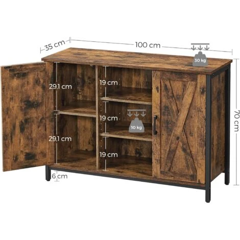 VASAGLE Sideboard, Beistellschrank, Küchenschrank Mit Offenen Regalfächern, Flurschrank, Kommode Mit Türen, Wohnzimmer, Esszimmer, Flur, Industrie-Design, Vintagebraun-schwarz Von SONGMICS LSC098B01 5 VASAGLE Sideboard, Beistellschrank, Küchenschrank Mit Offenen Regalfächern, Flurschrank, Kommode Mit Türen, Wohnzimmer, Esszimmer, Flur, Industrie-Design, Vintagebraun-schwarz Von SONGMICS LSC098B01 - Image 5