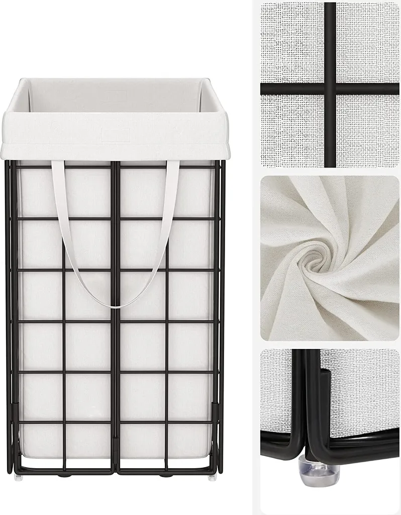 SONGMICS Wäschekorb 90L, Faltbarer Wäschesammler, Abnehmbarer Und Waschbarer Wäschesack, Metalldrahtgestell, Für Schlafzimmer, Bad, Waschküche, Schwarz-weiß LCB190W01 6 SONGMICS Wäschekorb 90L, Faltbarer Wäschesammler, Abnehmbarer Und Waschbarer Wäschesack, Metalldrahtgestell, Für Schlafzimmer, Bad, Waschküche, Schwarz-weiß LCB190W01 - Image 6