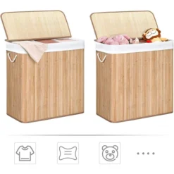 Songmics Wäschekorb LCB091N01 Braun, Mit 3 Fächern, Aus Bambus, Faltbar, 60 X 61,5 X 40 Cm, 150 Liter -Songmics Verkaufsgeschäft 5611746a588318aa1b99608da928e2d862bf4a02 waeschekorb songmics lcb091n01 braun mit 3 faechern