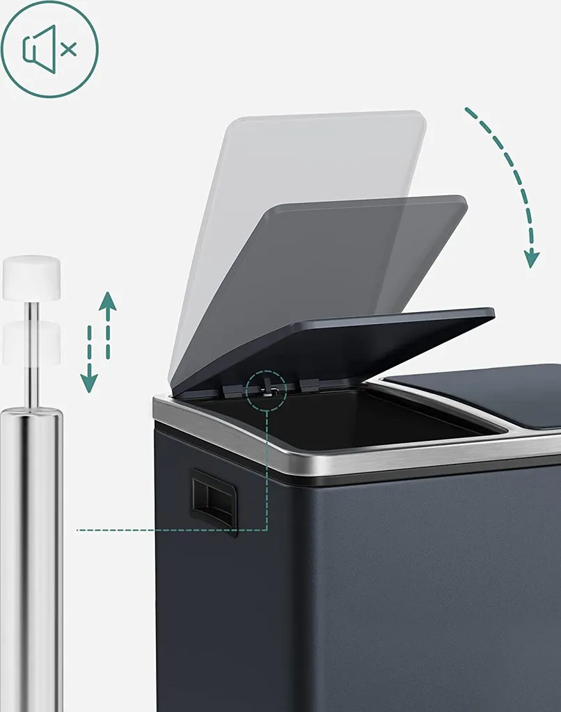 SONGMICS Mülleimer Treteimer Mit 2 Fächern 30 L Aus Metall 2 X 15 Liter Abfalleimer Mit Softclose Inneneimern Und Griffen Luftdicht Rauchgrau LTB30GS 7 SONGMICS Mülleimer Treteimer Mit 2 Fächern 30 L Aus Metall 2 X 15 Liter Abfalleimer Mit Softclose Inneneimern Und Griffen Luftdicht Rauchgrau LTB30GS - Image 7