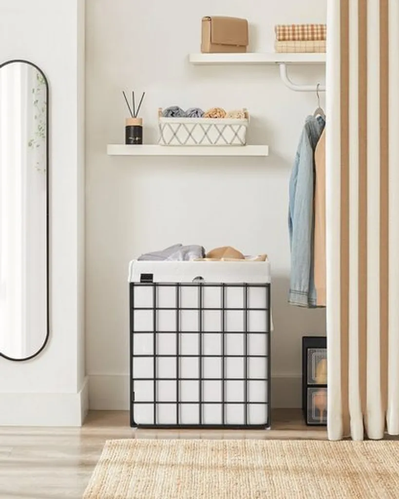 SONGMICS Wäschekorb 90L, Faltbarer Wäschesammler, Abnehmbarer Und Waschbarer Wäschesack, Metalldrahtgestell, Für Schlafzimmer, Bad, Waschküche, Schwarz-weiß LCB190W01 2 SONGMICS Wäschekorb 90L, Faltbarer Wäschesammler, Abnehmbarer Und Waschbarer Wäschesack, Metalldrahtgestell, Für Schlafzimmer, Bad, Waschküche, Schwarz-weiß LCB190W01 - Image 2