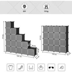 Songmics Schuhregal Für 16 Paar, Aus Kunststoff, 123 X 123 X 31cm, 16 Fächer Mit Türen, Schwarz -Songmics Verkaufsgeschäft 5971a66e6d0459f09f21ebf3c4751e725eba0abb schuhregal songmics fuer 16 paar aus kunststoff