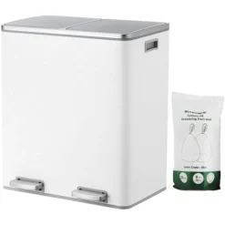 Songmics Mülleimer LTB60WT, Weiß, Aus Metall, 2 X 30 Liter