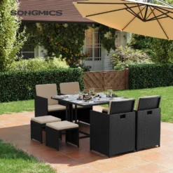SONGMICS 9er Set, Balkonmöbel, Esstisch Und Stühle, Aus PE-Rattan, Terrassenmöbel GGF009B02 -Songmics Verkaufsgeschäft 5c3da1e636d4c493c5f2d1f3fe10d937