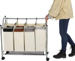 SONGMICS Wäschekorb Mit 4 Fächern Beige 140 L Faltbar Eisengetsell 4 ×35 L Wäschesortierer Wäschebox Wäschewagen Wäschesammler Aus Polyester LSF005S -Songmics Verkaufsgeschäft 5d38dd1a650492f234cc63ce8c7f1441