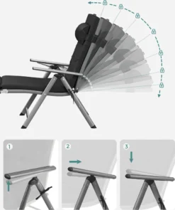 SONGMICS Sonnenliege, Klappbar, Liegestuhl Mit 6 Cm Dicker Matratze, Abnehmbares Kopfkissen, Aus Rostfreiem Aluminium, Atmungsaktiv, Komfortabel, Verstellbar, Bis 150 Kg Belastbar, Schwarz GCB24BK -Songmics Verkaufsgeschäft 5eef5d0e44fc6c0be2c56bde1288a728