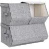 Songmics Aufbewahrungsbox RLB12GY, 21 / 43 Liter, Mit Deckel, Stoff, Hellgrau, Set 3-teilig