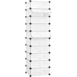 Songmics Schuhregal Für 20 Paar, Aus Kunststoff, 43 X 173 X 31cm, 10 Fächer Mit Türen, Transparent