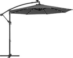 SONGMICS Sonnenschirm Mit LED-Solar-Beleuchtung, Ø 300 Cm, 32 LED-Lämpchen, Mit Ständer, Sonnenschutz UPF 50+, Mit Kurbel, Grau GPU118G01 -Songmics Verkaufsgeschäft 60d21f2b7384f2eb4dd397ae13e78c34