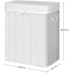 Songmics Wäschekorb LCB64WT, Weiß, Mit 2 Fächern, Bambus, Faltbar, 51,5, X 60,5 X 31,5 Cm, 100 Liter -Songmics Verkaufsgeschäft 647d0fe6412dc75649776bfeec034b92859f13cc waeschekorb songmics lcb64wt weiss mit 2 faechern