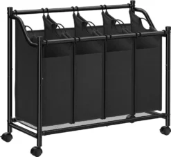 SONGMICS Wäschekorb Mit 4 Fächern 140 L Eisengestell 4 ×35 L Wäschewagen Wäschebehälter Auf Rollen Wäschesortierer Schwarz LSF005 -Songmics Verkaufsgeschäft 64e8036ac332cd8dc005be8539059240
