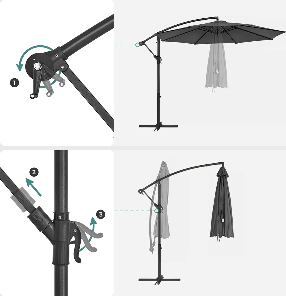 SONGMICS Sonnenschirm, Ø 300 Cm, Mit Ständer, Sonnenschutz UV-Schutz UPF 50+, Mit Kurbel Zum Öffnen Und Schließen, Grau GPU116G01 8 SONGMICS Sonnenschirm, Ø 300 Cm, Mit Ständer, Sonnenschutz UV-Schutz UPF 50+, Mit Kurbel Zum Öffnen Und Schließen, Grau GPU116G01 - Image 8