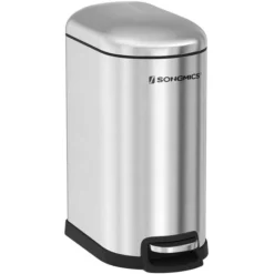 Songmics Mülleimer LTB10NL, Silber, Aus Edelstahl, 10 Liter