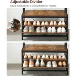 VASAGLE Garderobenständer Mit Schuhschrank, Garderobe Mit Sitzbank, Kleiderständer, Schuhkipper, 9 Haken, Obere Ablage, Für Flur, Schlafzimmer, Industrie-Design, Vintagebraun-schwarz Von SONGMICS HSR4 -Songmics Verkaufsgeschäft 65913711 4