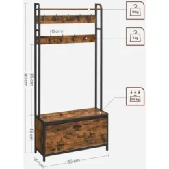 VASAGLE Garderobenständer Mit Schuhschrank, Garderobe Mit Sitzbank, Kleiderständer, Schuhkipper, 9 Haken, Obere Ablage, Für Flur, Schlafzimmer, Industrie-Design, Vintagebraun-schwarz Von SONGMICS HSR4 -Songmics Verkaufsgeschäft 65913711 5