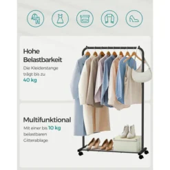 Songmics Garderobenständer HSR25BK, Bis 40 Kg, Mit Rollen & Ablage, Metall, Schwarz -Songmics Verkaufsgeschäft 661d5e12a3b353e23274b655f432c08dd3d7201e garderobenstaender songmics hsr25bk bis 40 kg
