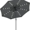 SONGMICS Sonnenschirm 300 Cm Mit LED-Solar-Beleuchtung, 32 LED-Lämpchen, UV-Schutz UPF 50+, Beidseitig Um 30° Knickbar, Ohne Ständer, Grau GPU33GY