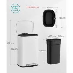 Songmics Mülleimer LTB101W01, Weiß, Aus Metall, 50 Liter -Songmics Verkaufsgeschäft 66ad3fcdd66335188fc4a6ffeafbccb6b2538b01 muelleimer songmics ltb101w01 weiss