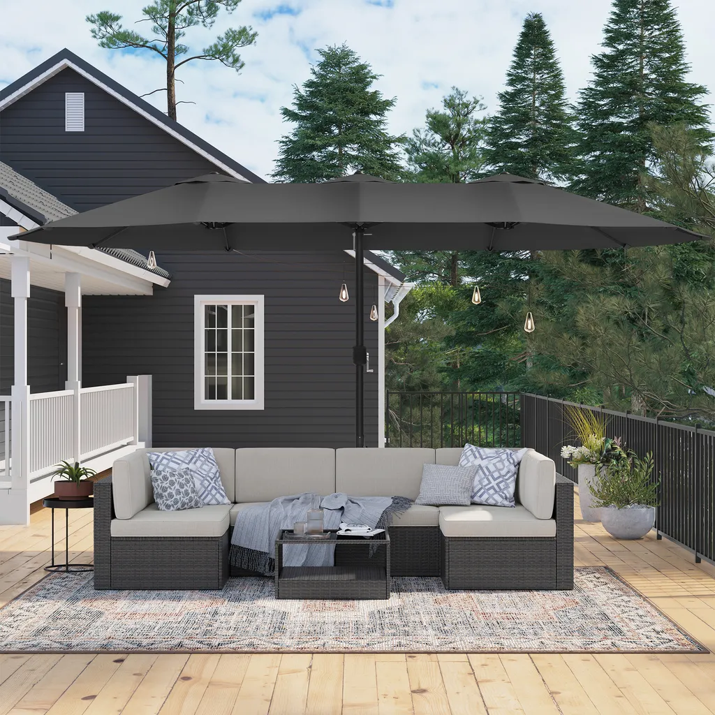 SONGMICS Doppelsonnenschirm 460 X 270 Cm, UV-Schutz Bis UPF 50+, Terrassenschirm, Mit Kurbel, Ohne Ständer, Grau GPU36GY 2 SONGMICS Doppelsonnenschirm 460 X 270 Cm, UV-Schutz Bis UPF 50+, Terrassenschirm, Mit Kurbel, Ohne Ständer, Grau GPU36GY - Image 2